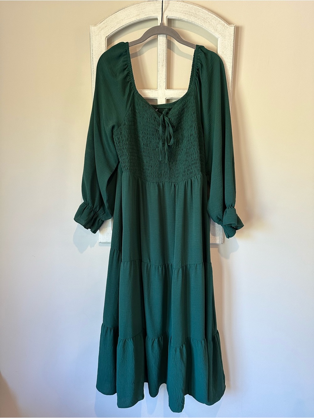 Plus size Forest Green Tiered Long Sleeve Dress
